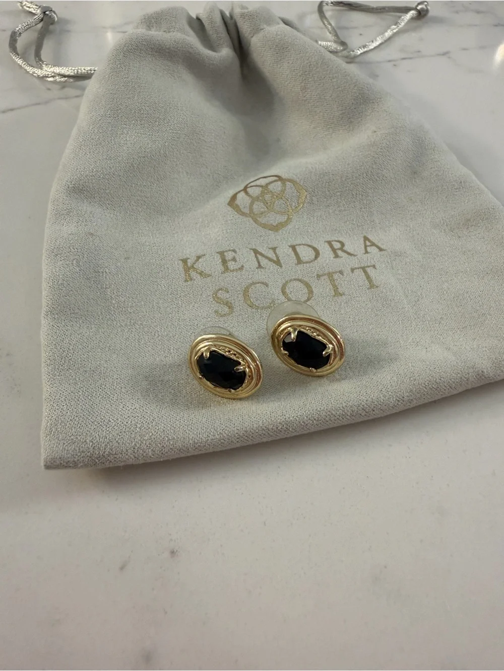 Kendra Scott Gold and Black Circular Backing Stud Earrings